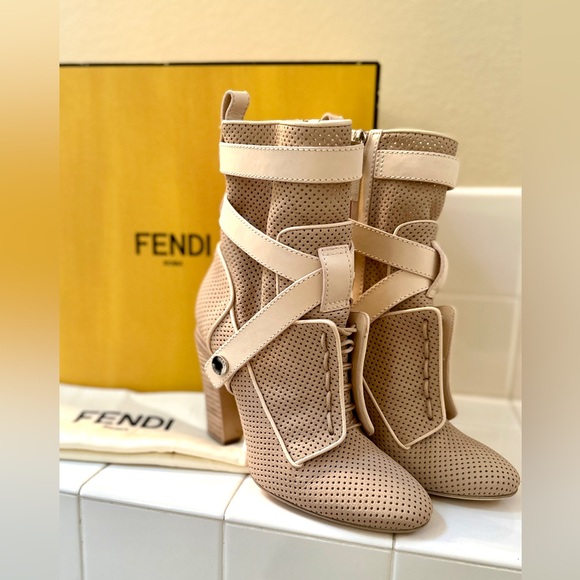 Fendi Shoes - Fendi Nude Perforated Heeled Boots